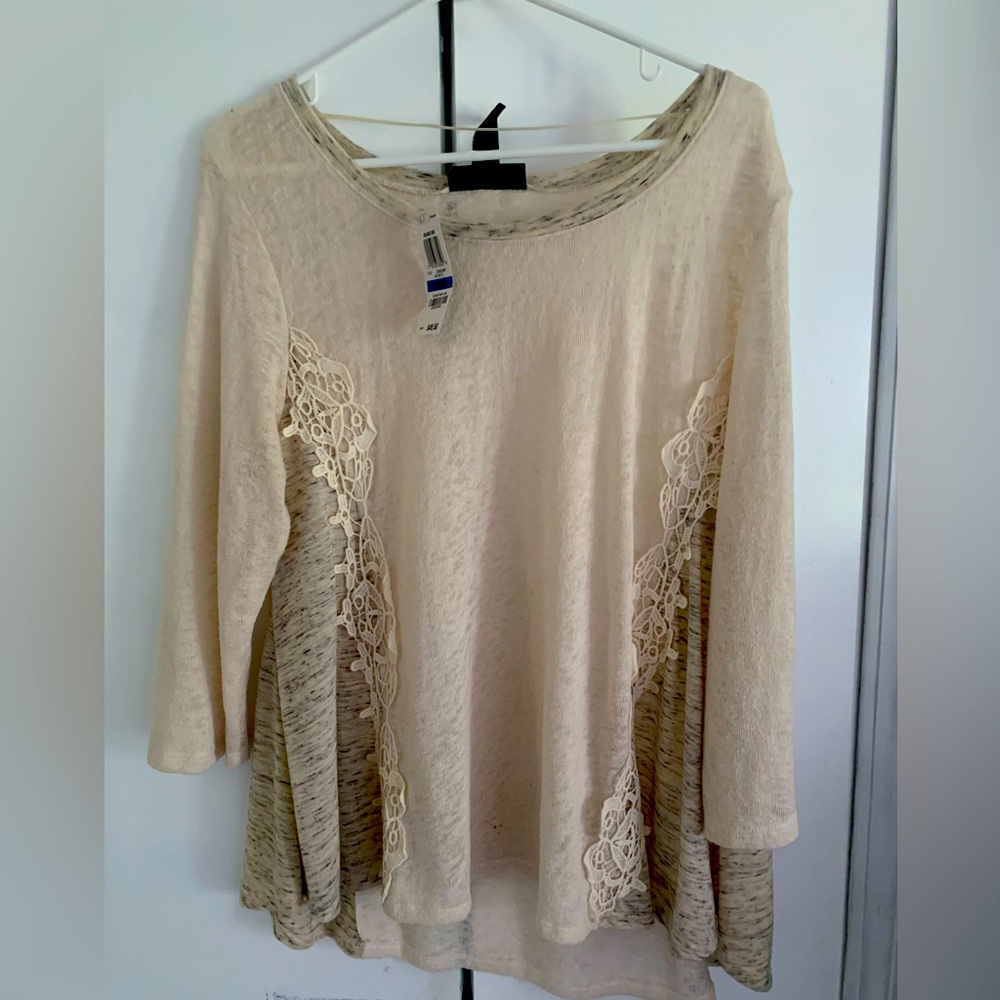 Style & Co. Cream Lace-Panel Tunic Top